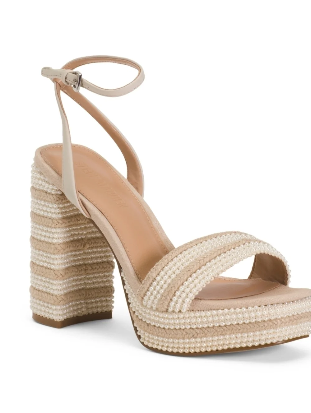 💛▪️Steve Madden▪️ Lumera Beaded Platform Ankle-Strap Sandal in Natural Color